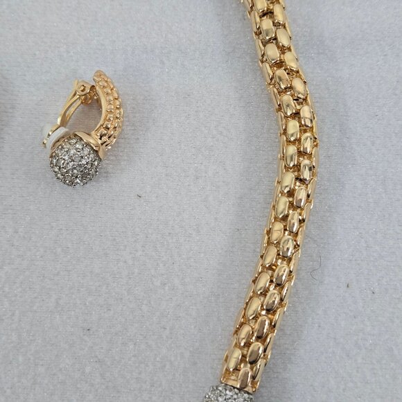 Rau Klikit Demi Pave Rhinestone 18" Snap Necklace w/Matching Earrings Signed LN - Picture 6 of 14